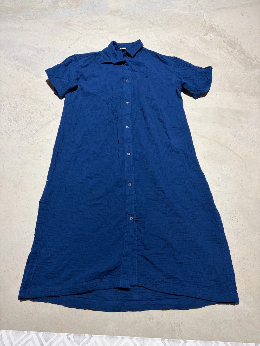LL Bean Button-Front Shirt Dress in Deep Royal Blue medium reg cotton